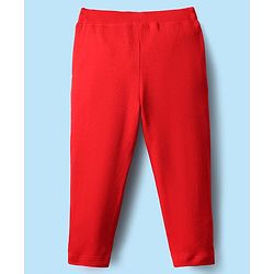 Babyhug Interlock Knit Full Sleeves Top & Lounge Pant Set With Animal Patch & Heart Print - White & Red