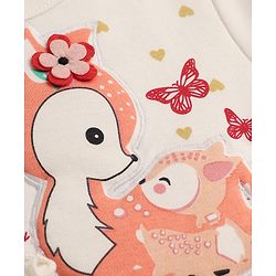 Babyhug Interlock Knit Full Sleeves Top & Lounge Pant Set With Animal Patch & Heart Print - White & Red