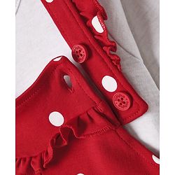 Babyhug Interlock Knit Full Sleeves T-Shirt & Dungaree With Polka Dots & Reindeer Print - White & Red