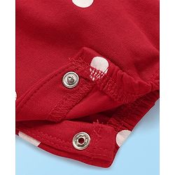 Babyhug Interlock Knit Full Sleeves T-Shirt & Dungaree With Polka Dots & Reindeer Print - White & Red