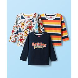 Babyhug 100% Cotton Knit Full Sleeves Striped T-Shirts with Jungle Theme Print Pack of 3 - Multicolor