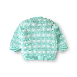 Babyhug Knit Full Sleeves Front Open Sweater With Hearts Design -Aqua Blue