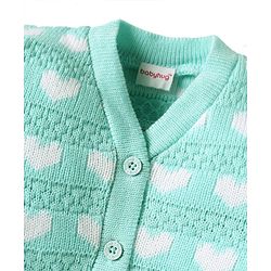 Babyhug Knit Full Sleeves Front Open Sweater With Hearts Design -Aqua Blue