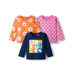 Babyhug 100% Cotton Knit Full Sleeves T-Shirts with Floral & Polka Dots Print Pack of 3 - Navy Blue Pink & Orange