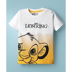 Babyhug Disney Single Jersey Knit Half Sleeves T-Shirt with Lion King Graphic and Ombre Effect - White & Yellow