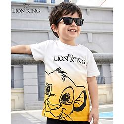 Babyhug Disney Single Jersey Knit Half Sleeves T-Shirt with Lion King Graphic and Ombre Effect - White & Yellow