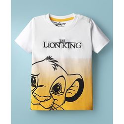 Babyhug Disney Single Jersey Knit Half Sleeves T-Shirt with Lion King Graphic and Ombre Effect - White & Yellow