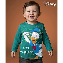 Babyhug Disney Single Jersey Knit Full Sleeves T-Shirt with Front and Back Donald Duck Graphics - Dark Green