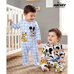 Babyhug Disney 100% Cotton Full Sleeves Footed Sleepsuit With Mickey & Friends Graphic Pack Of 2 - Multi Colour