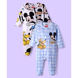 Babyhug Disney 100% Cotton Full Sleeves Footed Sleepsuit With Mickey & Friends Graphic Pack Of 2 - Multi Colour
