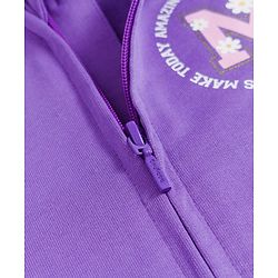 Babyhug Cotton Knit Full Sleeves Bomber Jacket With Text Print - Purple & White