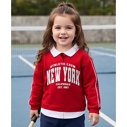 Babyhug Cotton Knit Full Sleeves Overlapped Sweatshirt With New York Print - Red