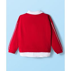 Babyhug Cotton Knit Full Sleeves Overlapped Sweatshirt With New York Print - Red