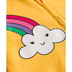 Babyhug Cotton Knit Full Sleeves Hooded Sweatjacket With Rainbow Graphics & Cat Embroidery - Yellow