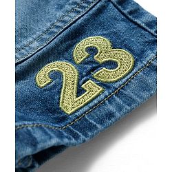 Babyhug Denim Mid Thigh Shorts With Number Embriodery - Blue