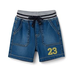 Babyhug Denim Mid Thigh Shorts With Number Embriodery - Blue