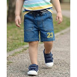 Babyhug Denim Mid Thigh Shorts With Number Embriodery - Blue