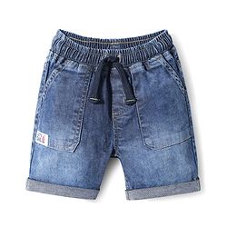Babyhug Denim Mid Thigh Shorts With Stretch & Nautical Theme Patch - Blue