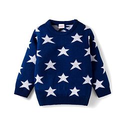 Babyhug Knit Full Sleeves Sweater Set with Star Design - Navy Blue