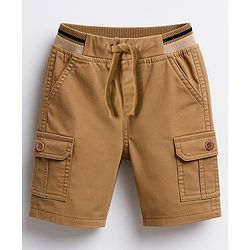 Babyhug Twill Woven Above Knee Length Bermuda With Stretch - Tan