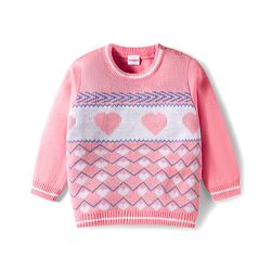 Babyhug Knitted Full Sleeves Sweater Set With Heart Design - Pink
