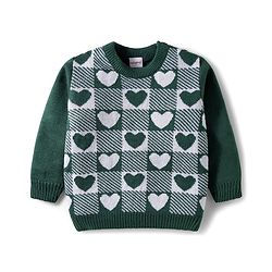 Babyhug Knit Full Sleeves Sweater Set With Heart Design - Green
