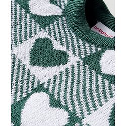 Babyhug Knit Full Sleeves Sweater Set With Heart Design - Green