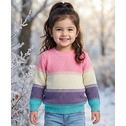 Babyhug Knitted Full Sleeves Pullover Sweater With Color Block Design - Multicolor