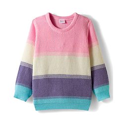 Babyhug Knitted Full Sleeves Pullover Sweater With Color Block Design - Multicolor