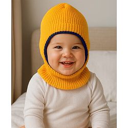 Babyhug Knit Solid Color Woollen Monkey Cap Yellow - Diameter 13 cm