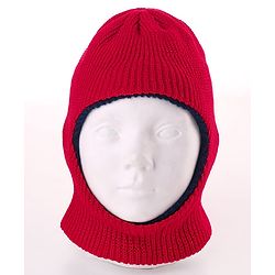 Babyhug Knit Solid Color Woollen Reversible Monkey Cap Red - Diameter 13 cm