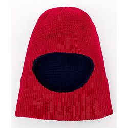 Babyhug Knit Solid Color Woollen Reversible Monkey Cap Red - Diameter 13 cm