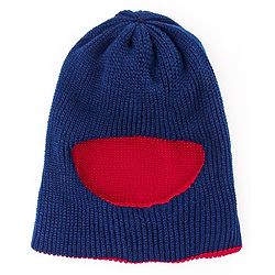 Babyhug Knit Solid Color Woollen Reversible Monkey Cap Red - Diameter 13 cm