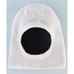 Babyhug Woollen Knit Solid Dyed Reversible Monkey Cap White & Black - Diameter 12 cm