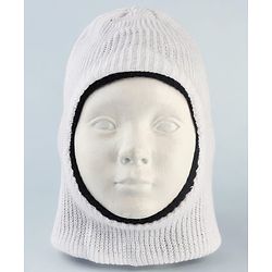 Babyhug Woollen Knit Solid Dyed Monkey Cap White & Black - Diameter 14 cm