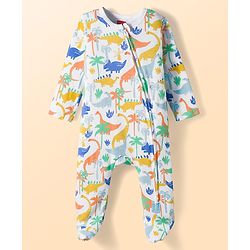 Babyhug Cotton Full Sleeves Sleepsuit With Dinosaur Print And Stripes Pack of 2 - Multicolor