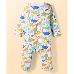 Babyhug Cotton Full Sleeves Sleepsuit With Dinosaur Print And Stripes Pack of 2 - Multicolor