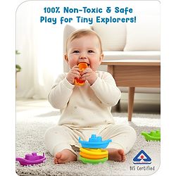 Babyhug Bath Time Floating Boats| Bath Toys for Kids| 10 Boats| Multi-Color Toddler Activity Toy| Baby Tub Toy