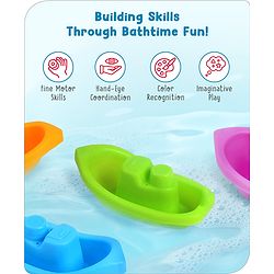 Babyhug Bath Time Floating Boats| Bath Toys for Kids| 10 Boats| Multi-Color Toddler Activity Toy| Baby Tub Toy