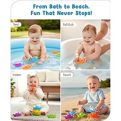 Babyhug Bath Time Floating Boats| Bath Toys for Kids| 10 Boats| Multi-Color Toddler Activity Toy| Baby Tub Toy