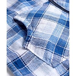Babyhug Cotton Woven Full Sleeve Hooded Shirt with Kangaroo Pocket & Tartan Checks - Blue
