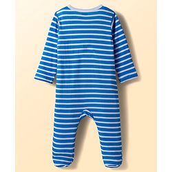 Babyhug Cotton Knit Full Sleeves Striped Sleepsuit With Animal Print Pack Of 2 - Multicolor