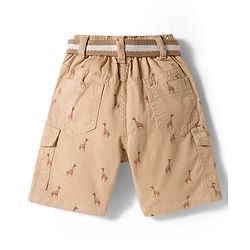 Babyhug Twill Woven Above Knee Length Bermuda With Belt & Animal Print - Beige