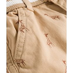 Babyhug Twill Woven Above Knee Length Bermuda With Belt & Animal Print - Beige