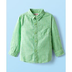 Babyhug Cotton Woven Full Sleeve Stripe Shirt With T-Shirt - Green