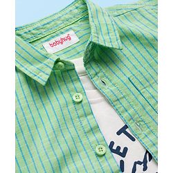 Babyhug Cotton Woven Full Sleeve Stripe Shirt With T-Shirt - Green