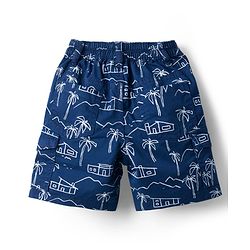 Babyhug Twill Woven Above Knee Length Bermuda With Stretch & Tree Print - Navy Blue