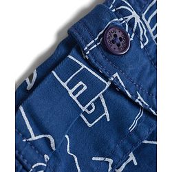 Babyhug Twill Woven Above Knee Length Bermuda With Stretch & Tree Print - Navy Blue