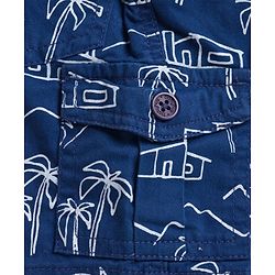 Babyhug Twill Woven Above Knee Length Bermuda With Stretch & Tree Print - Navy Blue