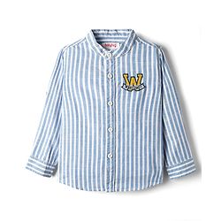 Babyhug Cotton Woven Full Sleeve Mandarin Collar Stripe Shirt - Blue